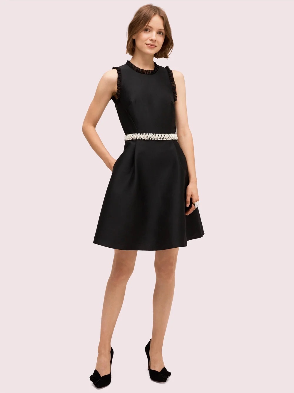 Kate Spade Black Pearl-Trim Sleeveless Dress